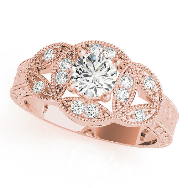 Rose gold Oval Diamond Milgrain Marquise Filigree Engagement Ring with Prong Setting