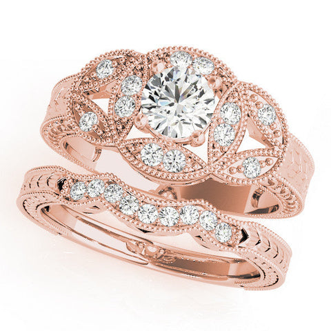 Rose gold Princess Diamond Milgrain Marquise Filigree Engagement Ring with Prong Setting