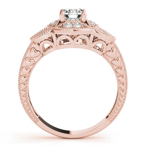 Rose gold Round Diamond Milgrain Marquise Filigree Engagement Ring with Prong Setting