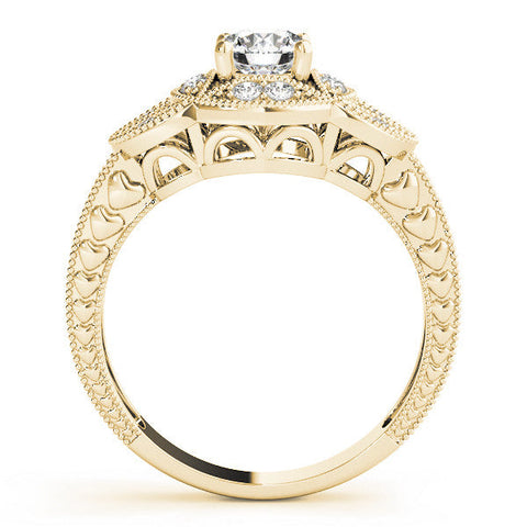 Yellow gold Round Diamond Milgrain Marquise Filigree Engagement Ring with Prong Setting