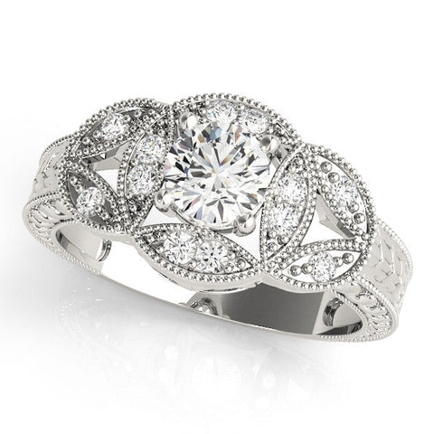 Platinum Oval Diamond Milgrain Marquise Filigree Engagement Ring with Prong Setting