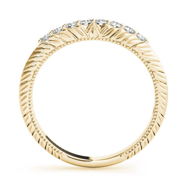 Yellow gold Round Diamond Half Eternity Milgrain Pave Band