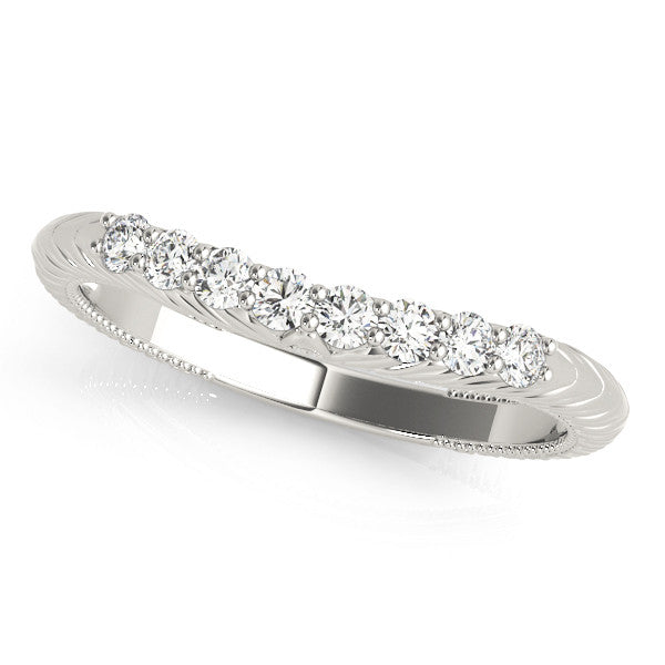 White gold Round Diamond Half Eternity Milgrain Pave Band