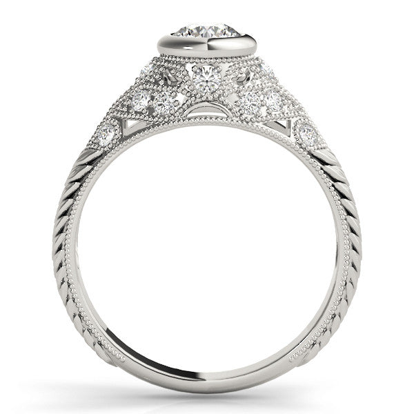 Platinum Bezel Set Round Diamond Milgrain Band Ring