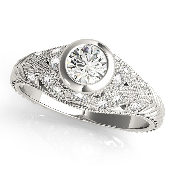 Platinum Bezel Set Round Diamond Milgrain Band Ring
