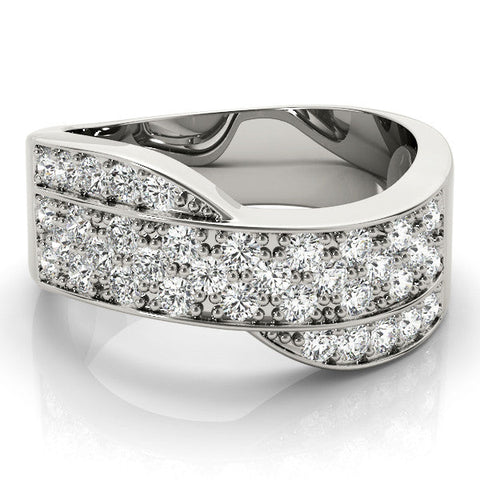 White gold Pavé Round Diamond Crossover Band with Bead Prong Setting