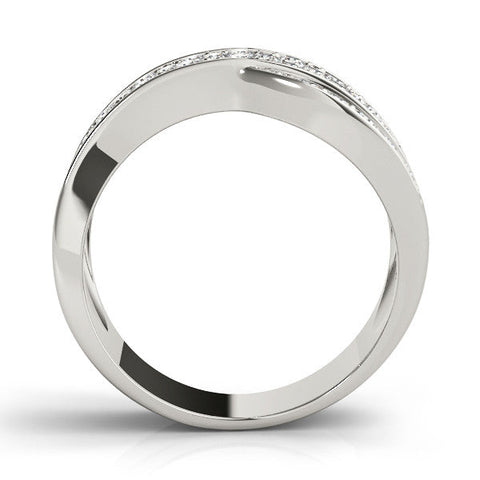 Silver Pavé Round Diamond Crossover Band with Bead Prong Setting