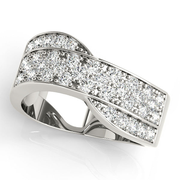 White gold Pavé Round Diamond Crossover Band with Bead Prong Setting