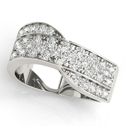 White gold Pavé Round Diamond Crossover Band with Bead Prong Setting