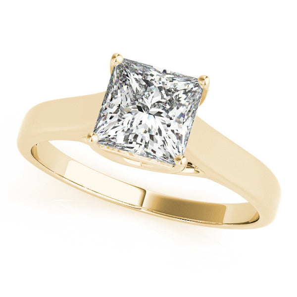 Yellow gold Princess Cut Solitaire Engagement Ring with Tapered Band and Four-Prong Setting