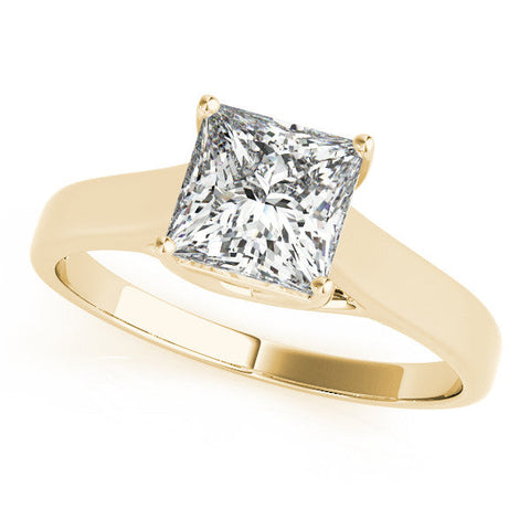 Yellow gold Princess Cut Solitaire Engagement Ring with Tapered Band and Four-Prong Setting