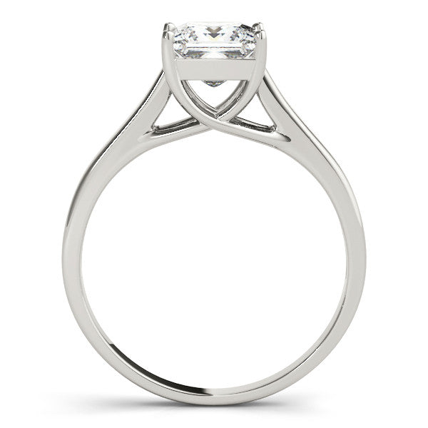 Silver Princess Cut Solitaire Engagement Ring with Tapered Band and Four-Prong Setting