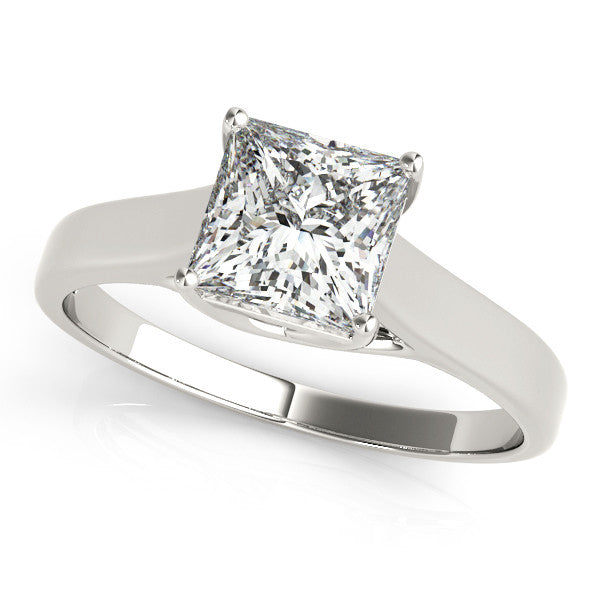 Platinum Princess Cut Solitaire Engagement Ring with Tapered Band and Four-Prong Setting