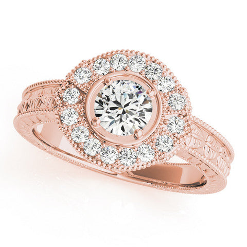 Rose gold Pear Halo Diamond Ring with Milgrain Bezel and Prong Setting