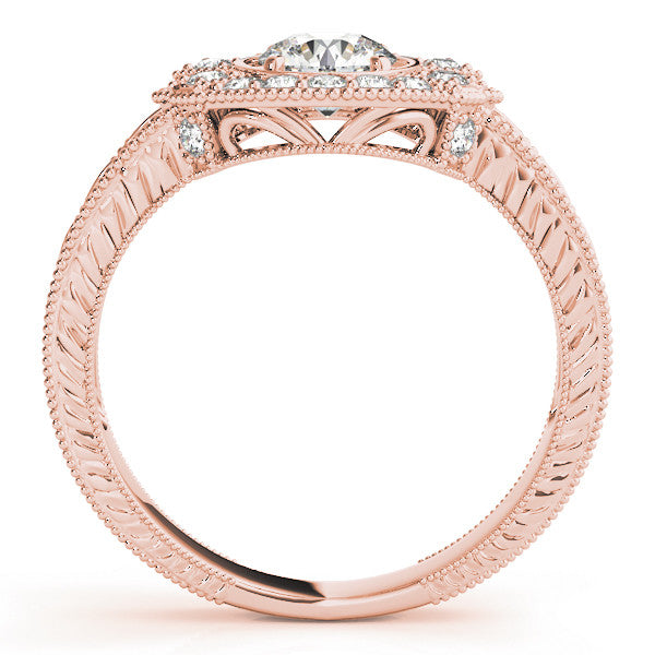 Rose gold Pear Halo Diamond Ring with Milgrain Bezel and Prong Setting