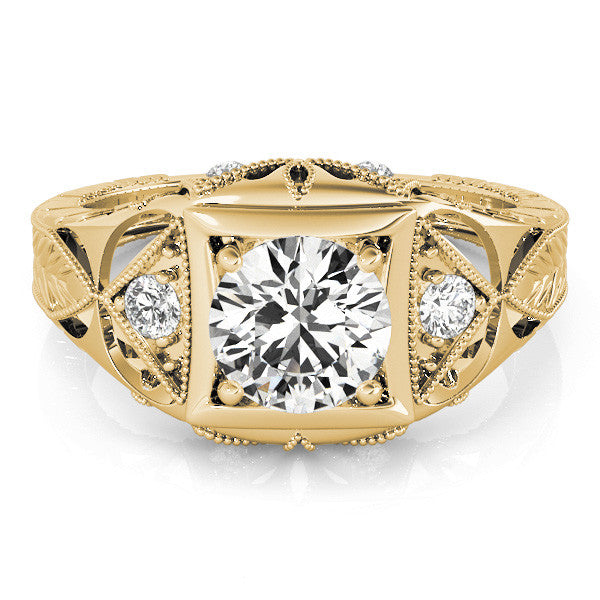 Yellow gold Milgrain Bezel Round-Cut Filigree Engagement Ring