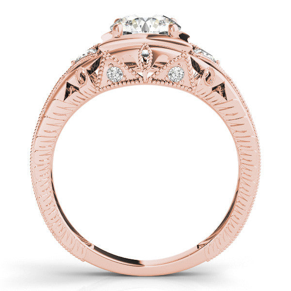 Rose gold Milgrain Bezel Round-Cut Filigree Engagement Ring