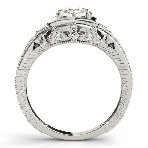 Platinum Milgrain Bezel Round-Cut Filigree Engagement Ring