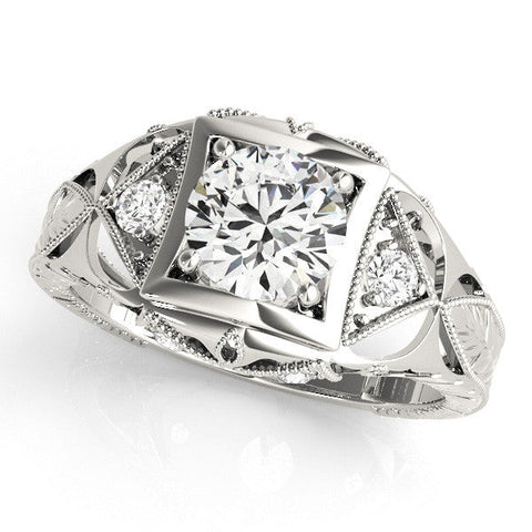 Platinum Milgrain Bezel Round-Cut Filigree Engagement Ring