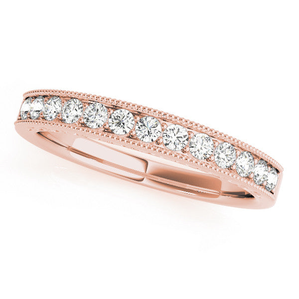 Rose gold Channel Set Round Diamond Milgrain Edge Eternity Band