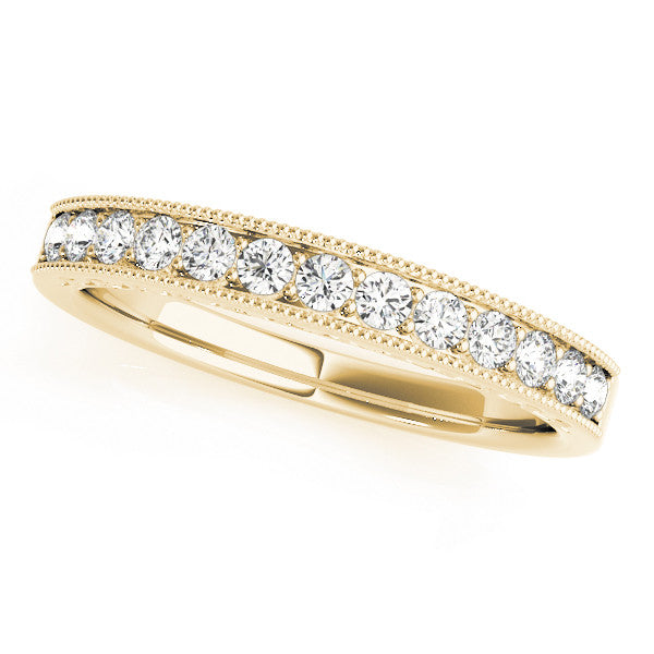 Yellow gold Channel Set Round Diamond Milgrain Edge Eternity Band