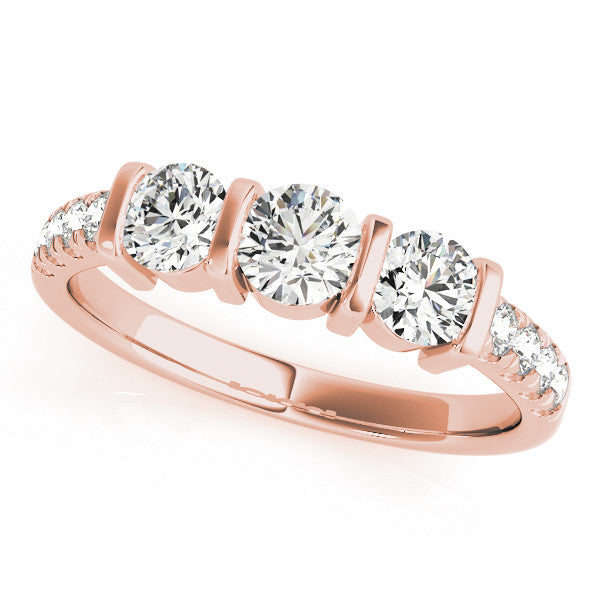 Rose gold Round Brilliant Trilogy Channel Set Diamond Ring with Bar Prongs