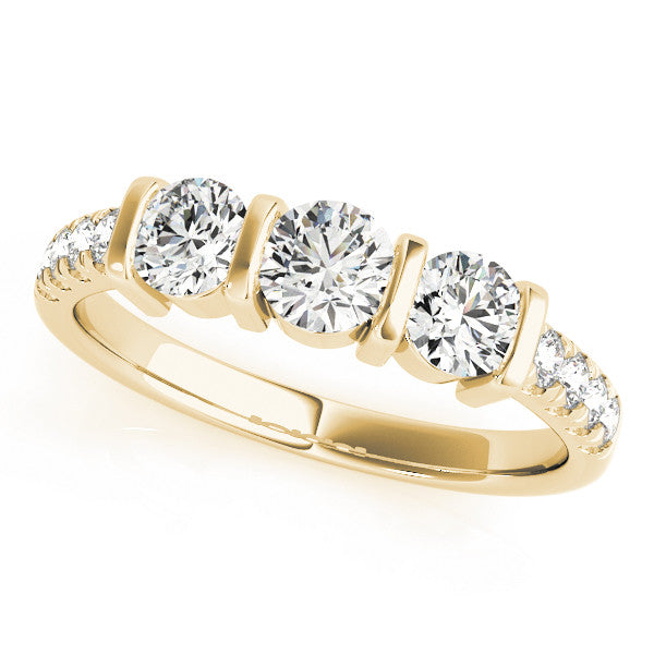 Yellow gold Princess Brilliant Trilogy Channel Set Diamond Ring with Bar Prongs