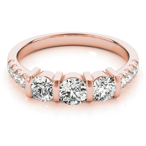 Rose gold Pear Brilliant Trilogy Channel Set Diamond Ring with Bar Prongs