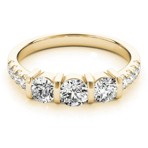 Yellow gold Pear Brilliant Trilogy Channel Set Diamond Ring with Bar Prongs