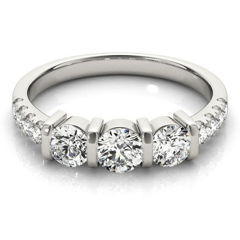 Platinum Pear Brilliant Trilogy Channel Set Diamond Ring with Bar Prongs