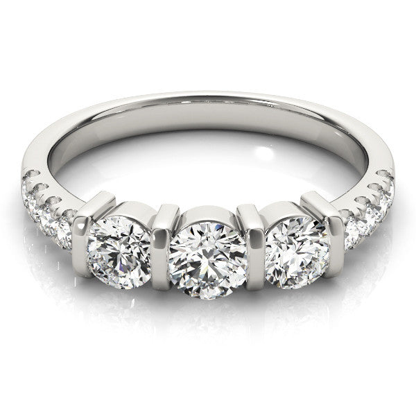 White gold Radiant Brilliant Trilogy Channel Set Diamond Ring with Bar Prongs
