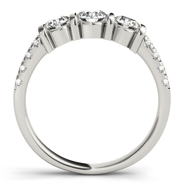 Silver Round Brilliant Trilogy Channel Set Diamond Ring with Bar Prongs