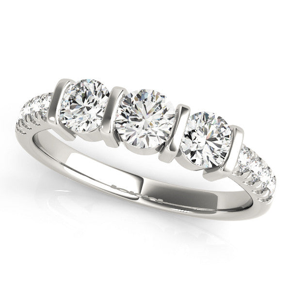Platinum Oval Brilliant Trilogy Channel Set Diamond Ring with Bar Prongs