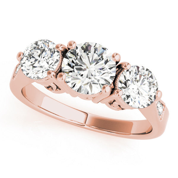 Rose gold Three-Stone Heart Diamond Engagement Ring with Prong Setting on a Classic Band
