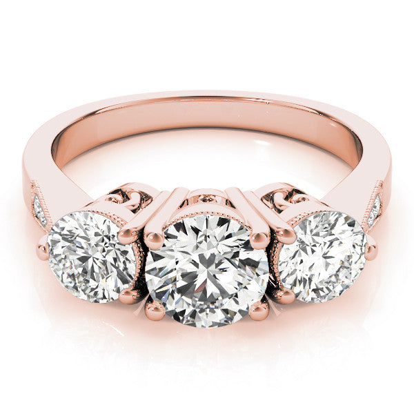 Rose gold Three-Stone Round Diamond Engagement Ring with Prong Setting on a Classic Band