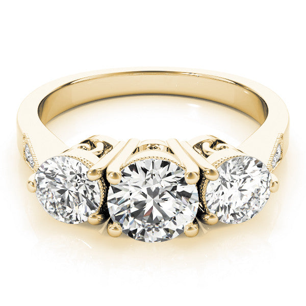 Yellow gold Three-Stone Oval Diamond Engagement Ring with Prong Setting on a Classic Band