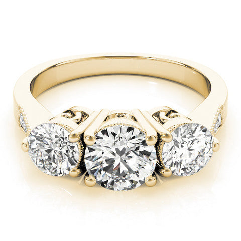 Yellow gold Three-Stone Round Diamond Engagement Ring with Prong Setting on a Classic Band