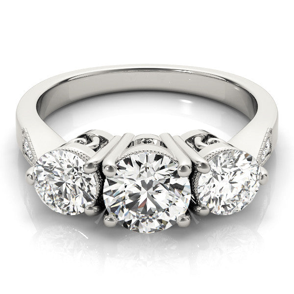 White gold Three-Stone Princess Diamond Engagement Ring with Prong Setting on a Classic Band