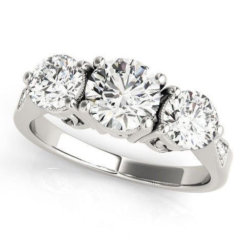 White gold Three-Stone Marquise Diamond Engagement Ring with Prong Setting on a Classic Band