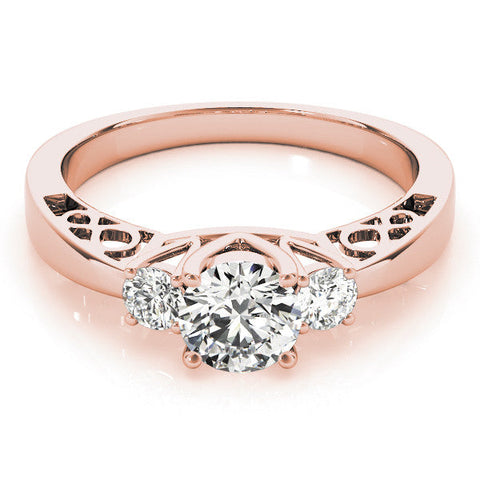 Rose gold Three-Stone Round Cut Diamond Cathedral Engagement Ring with Prong Setting