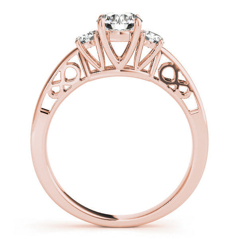 Rose gold Three-Stone Round Cut Diamond Cathedral Engagement Ring with Prong Setting