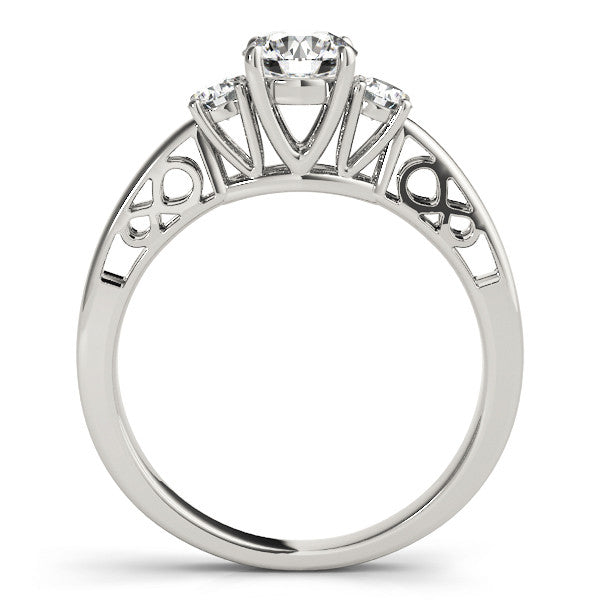White gold Three-Stone Emerald Cut Diamond Cathedral Engagement Ring with Prong Setting