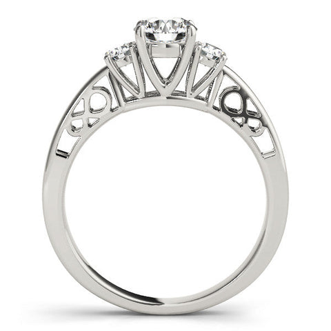 White gold Three-Stone Round Cut Diamond Cathedral Engagement Ring with Prong Setting