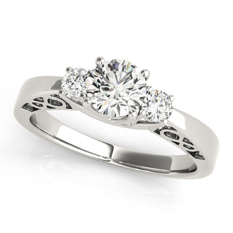 Silver Three-Stone Pear Cut Diamond Cathedral Engagement Ring with Prong Setting