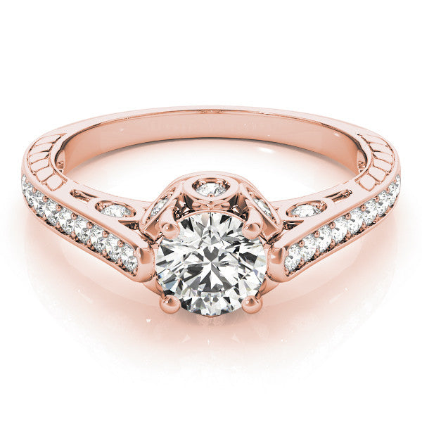 Rose gold Round Cut Cathedral Pave Diamond Engagement Ring with Six-Prong Setting