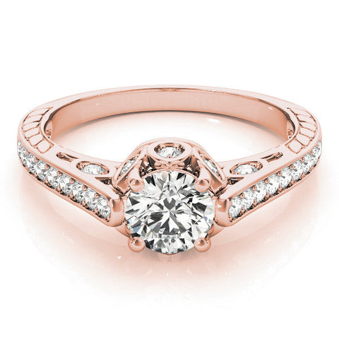 Rose gold Round Cut Cathedral Pave Diamond Engagement Ring with Six-Prong Setting