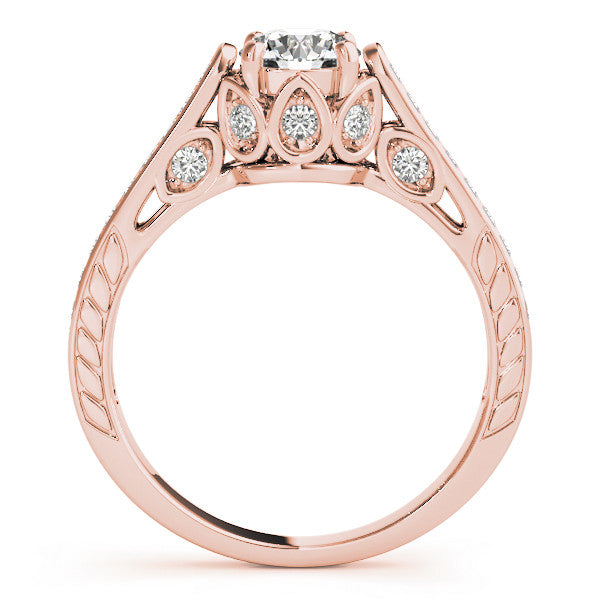 Rose gold Round Cut Cathedral Pave Diamond Engagement Ring with Six-Prong Setting
