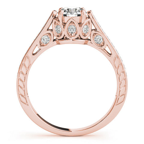 Rose gold Round Cut Cathedral Pave Diamond Engagement Ring with Six-Prong Setting