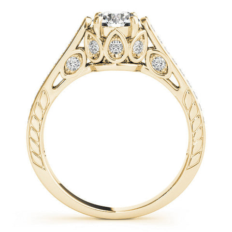 Yellow gold Round Cut Cathedral Pave Diamond Engagement Ring with Six-Prong Setting