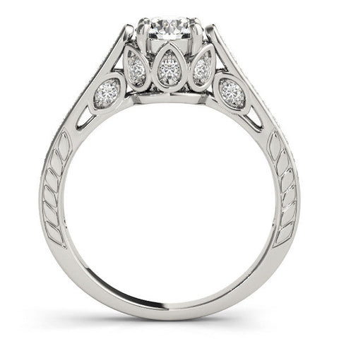 White gold Round Cut Cathedral Pave Diamond Engagement Ring with Six-Prong Setting